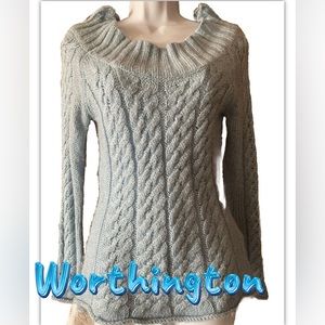 Worthington Womens Vintage Off Shoulder Blue Sparkly Sweater M Medium